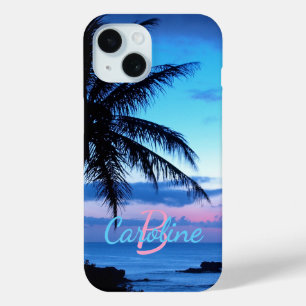 カスタムトロピカルアイランドビーチ海サンセットフォト iPhone 15ケース