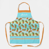 カスタムトロピカルオレンジパイナップルターコイズストライプ エプロン (正面)