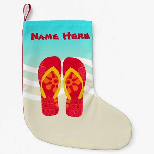 カスタムトロピカルクリスマスビーチサンダルビーチホリデイ スモールクリスマスストッキング (正面)