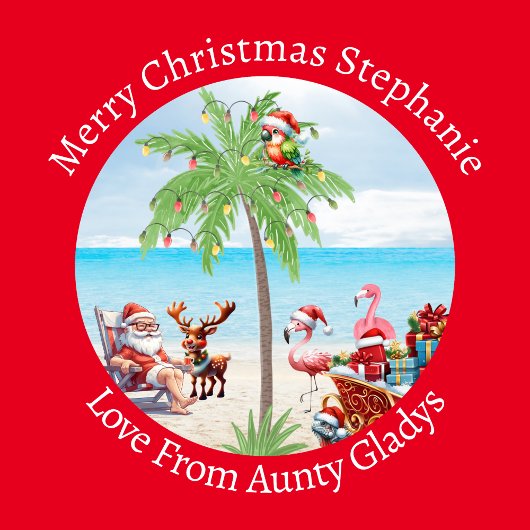 カスタムトロピカルクリスマス イン ジュライ パーティー オン レッド ラッピングペーパー