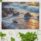 カスタムトロピカルサンセットクリフ鮮やかス キッチンタオル (折り畳み)