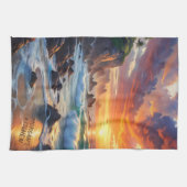 カスタムトロピカルサンセットクリフ鮮やかス キッチンタオル (横)