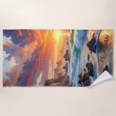 カスタムトロピカルサンセットクリフ鮮やかス ビーチタオル (正面)