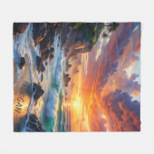 カスタムトロピカルサンセットクリフ鮮やかス フリースブランケット (正面(横))