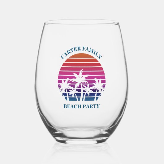 カスタムトロピカルサンセットパームツリービーチハウス ステムなしワイングラス (正面)