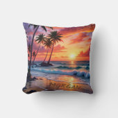 カスタムトロピカルビーチサンセット | 沿岸芸術 クッション (正面)