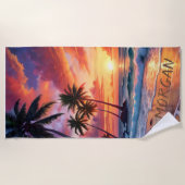 カスタムトロピカルビーチサンセット | 沿岸芸術 ビーチタオル (正面)