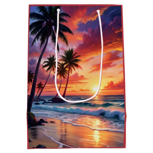 カスタムトロピカルビーチサンセット | 沿岸芸術 ミディアムペーパーバッグ (裏面)