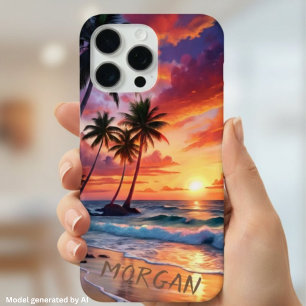 カスタムトロピカルビーチサンセット   海岸の芸術 iPhone 15 PRO MAXケース