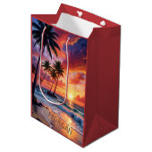 カスタムトロピカルビーチサンセット | 海岸アート ミディアムペーパーバッグ (正面アングル)