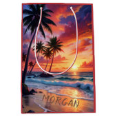 カスタムトロピカルビーチサンセット | 海岸アート ミディアムペーパーバッグ (正面)