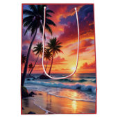 カスタムトロピカルビーチサンセット | 海岸アート ミディアムペーパーバッグ (裏面)