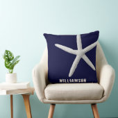 カスタムトロピカルホワイトヒトデオンネイビーブルービーチ  クッション (椅子)