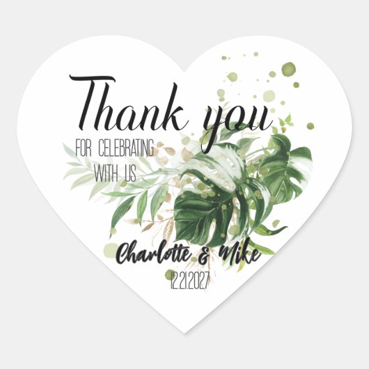 カスタムトロピカル結婚ハート優先封筒用シール ハートシール (正面)