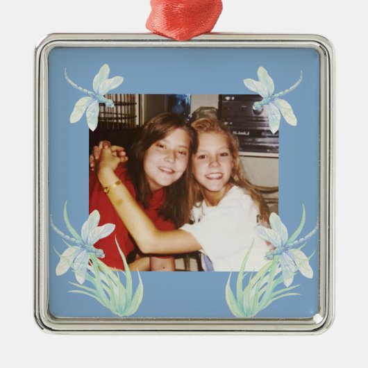 カスタムトンボ青い緑の水色M メタルオーナメント (正面)