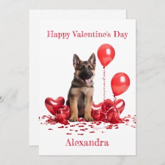 カスタムドイツの羊飼いハートバルーンValentine シーズンカード (正面/裏面)