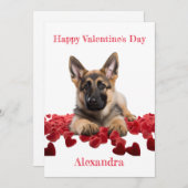 カスタムドイツの羊飼いベルベットハートバレンタイン シーズンカード (正面/裏面)