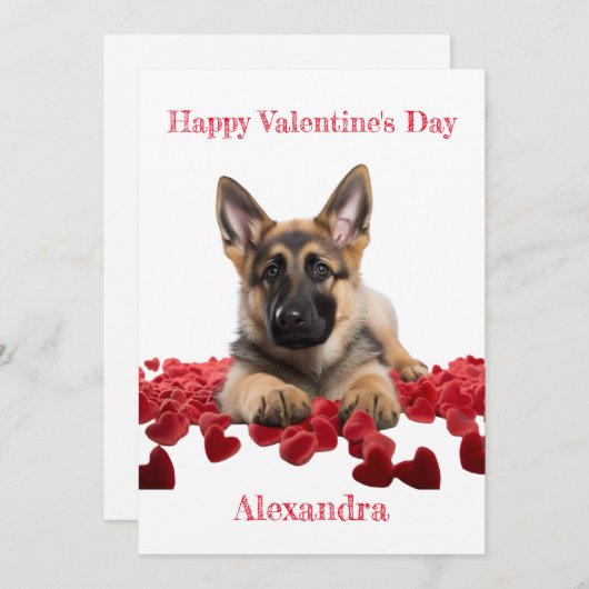 カスタムドイツの羊飼いベルベットハートバレンタイン シーズンカード (正面/裏面)