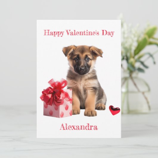 カスタムドイツの羊飼い子犬とギフトバレンタイン シーズンカード (スタンド正面)