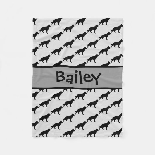 カスタムドイツ羊飼い犬シルエット フリースブランケット (正面)