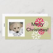 カスタムドッグのクリスマスフォトカードピンク・セージ シーズンカード (正面/裏面)
