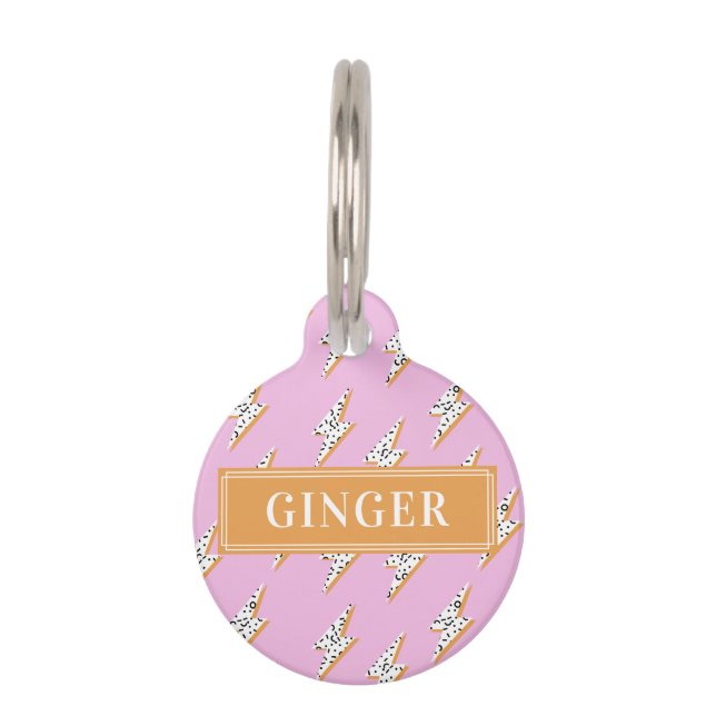 カスタムドッグネームピンク稲妻ボルト ペット　ネームタグ (正面)