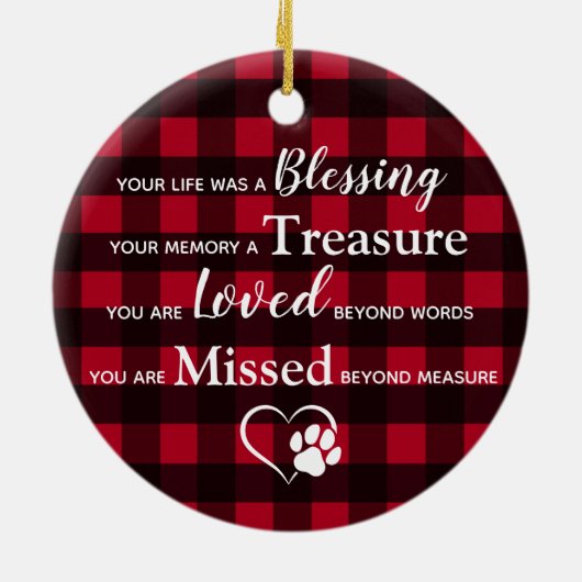 カスタムドッグフォトキープサキープレッドプレイドペット記念 セラミックオーナメント (裏面)