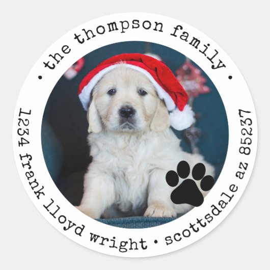 カスタムドッグフォトクリスマスカード差出人住所 ラウンドシール (正面)