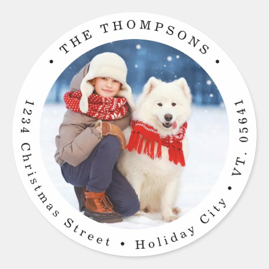 カスタムドッグフォトクリスマスカード差出人住所 ラウンドシール (正面)