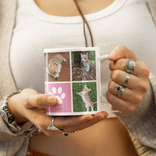 カスタムドッグフォトコラージピンクポープリントかわいらし コーヒーマグカップ