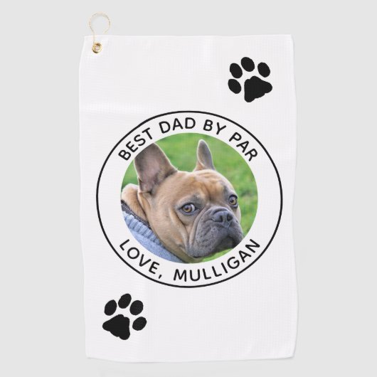 カスタムドッグフォト最高のパパバイパー白黒 ゴルフタオル (正面)