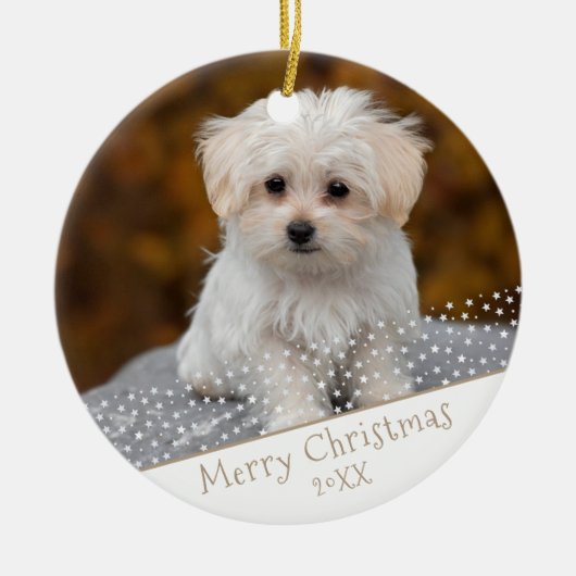 カスタムドッグペットフォトクリスマスホリデーキープサケ セラミックオーナメント (正面)