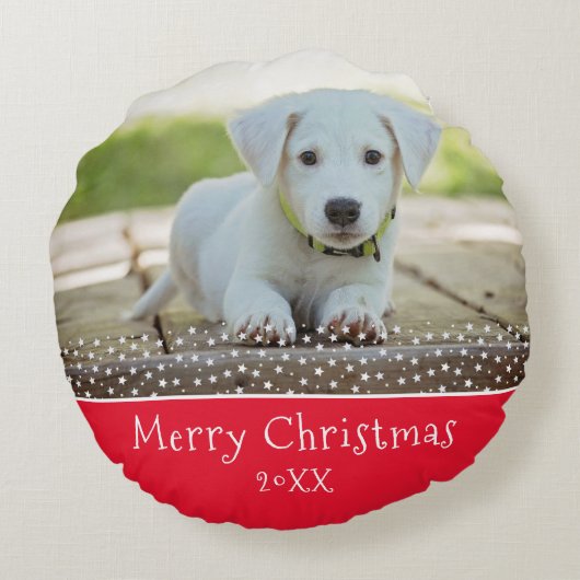 カスタムドッグペットフォトクリスマスホリデーキープサケ ラウンドクッション (裏面)