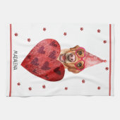 カスタムドッグラバーバレンタインギフトイエローラブラドール キッチンタオル (横)