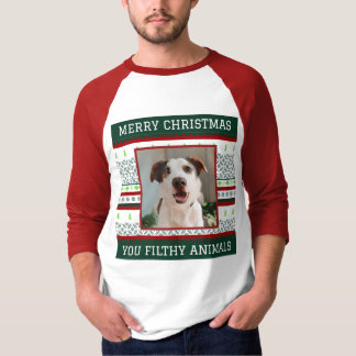 カスタムドッグ写真の醜いクリスマスシャおもしろいツ Tシャツ