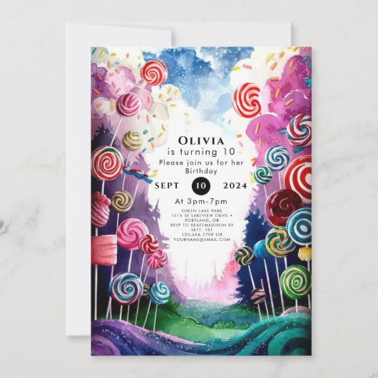 カスタムドリーミーキャンドリーランド誕生日 招待状 (正面)