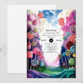 カスタムドリーミーキャンドリーランド誕生日 招待状 (正面/裏面)