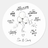 カスタムドードルモダンバルーンハッピーバースデー ラウンドシール (正面)