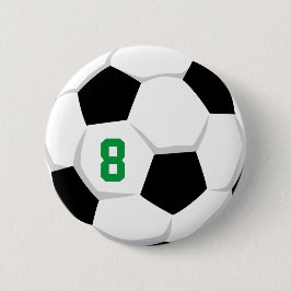 カスタムナンバー入り白黒緑サッカーボール 缶バッジ