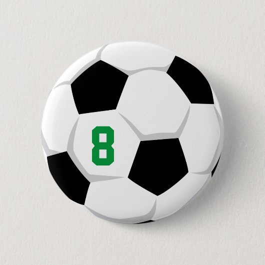 カスタムナンバー入り白黒緑サッカーボール 缶バッジ (正面)