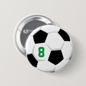 カスタムナンバー入り白黒緑サッカーボール 缶バッジ (正面&裏面)