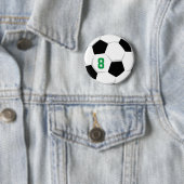 カスタムナンバー入り白黒緑サッカーボール 缶バッジ (インサイチュ)
