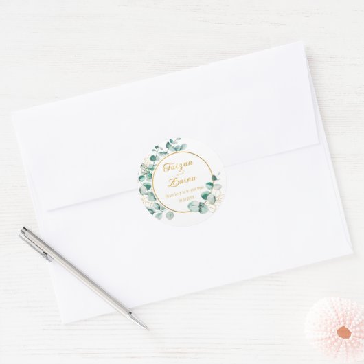 カスタムニッカウシャアディ結婚イスラムフローラ ラウンドシール (封筒)