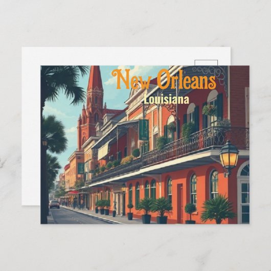 カスタムニューオーリンズルイジアナトラベルアートヴィンテージ ポストカード (正面/裏面)