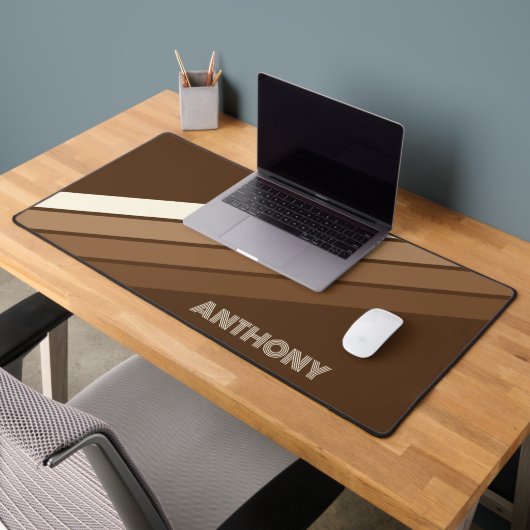 カスタムニュートラルアースストライプトーンアートオンブラウン デスクマット (オフィス2)