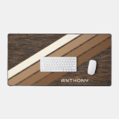 カスタムニュートラルストライプブラウンアートオンウッドフェイク デスクマット (キーボード&マウス)