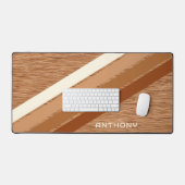 カスタムニュートラル暖かい茶色ストライプのアートオンフェイクウッド デスクマット (キーボード&マウス)