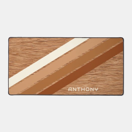 カスタムニュートラル暖かい茶色ストライプのアートオンフェイクウッド デスクマット (正面)