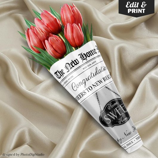 カスタムニューホームギフト引っ越し祝いパーティーフラワーブーケ ラッピングペーパーシート