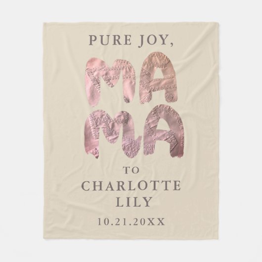 カスタムニューママベビー名日付誕生サンド赤面 フリースブランケット (正面)